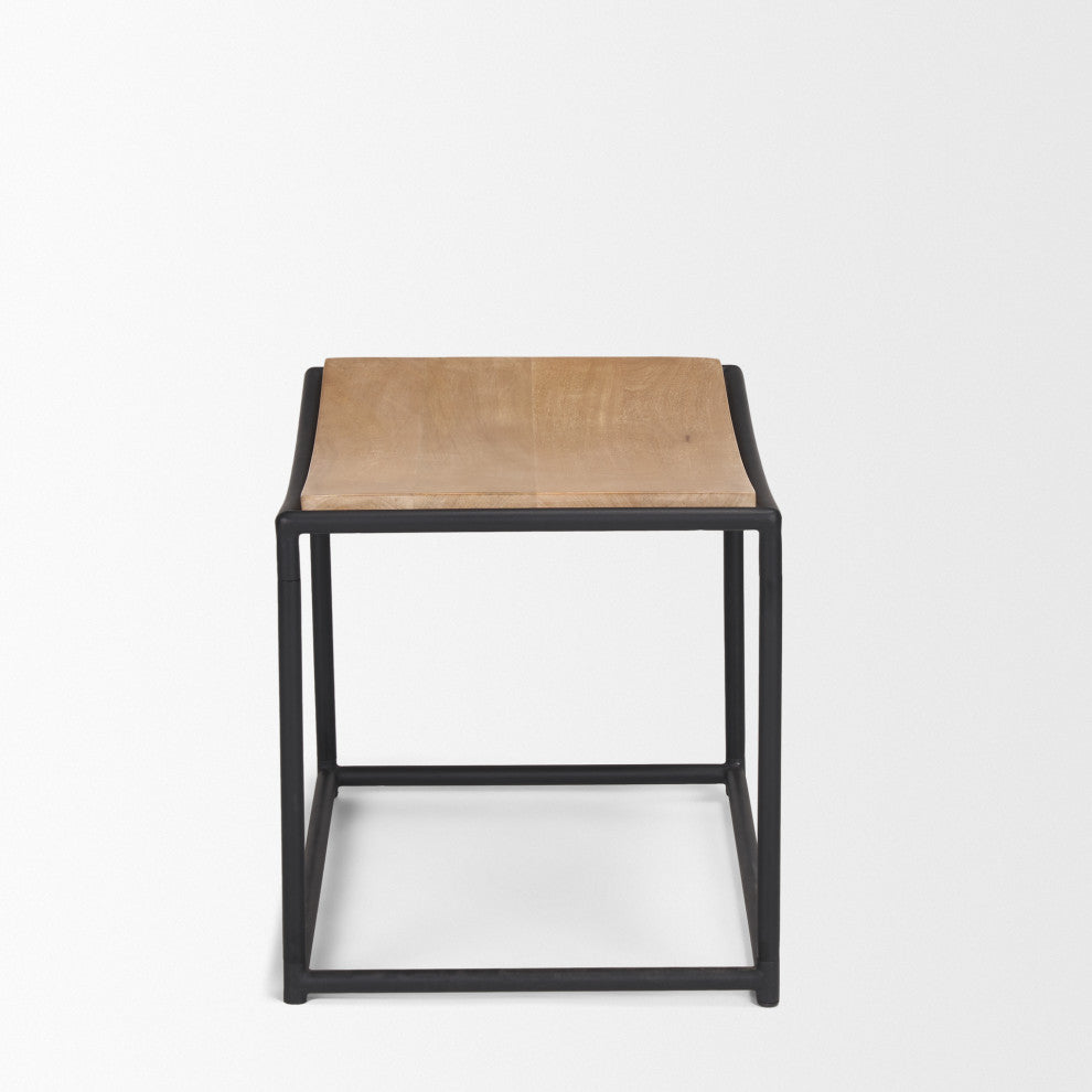 Taniel Light Brown Wood With Black Metal Stool