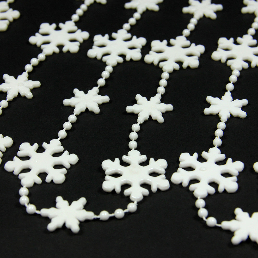 Snowflake Cascade Bead Garland, Light Blue Shiny, 8', White Shiny, 8