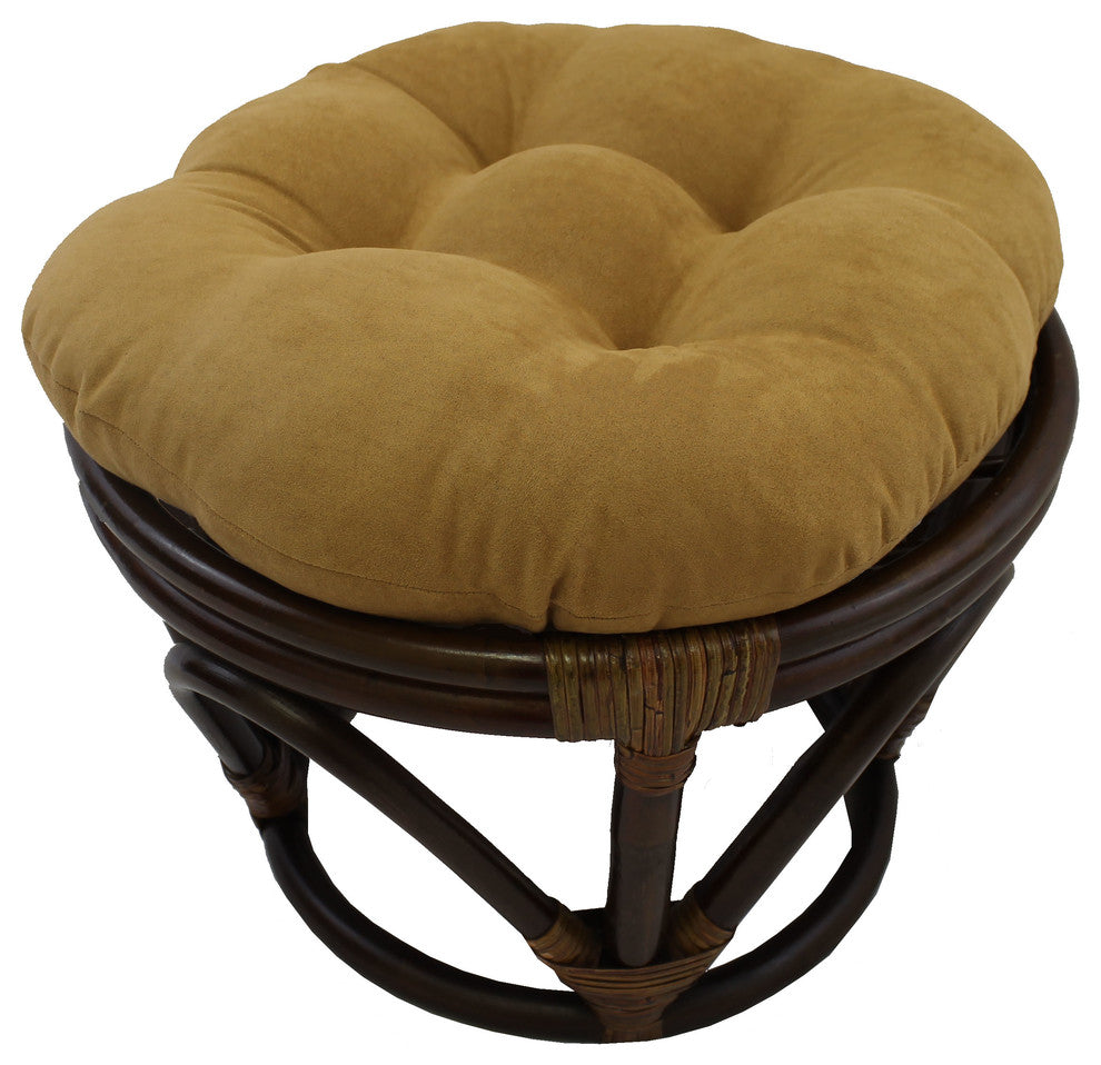 18" Round Solid Micro Suede Tufted Footstool Cushion, Brown