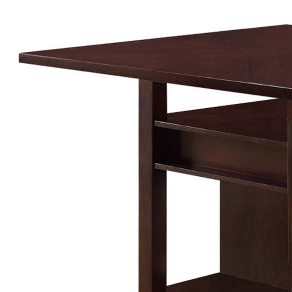 Benzara BM171299 Wooden Counter Height Table With Storage Shelves, Brown