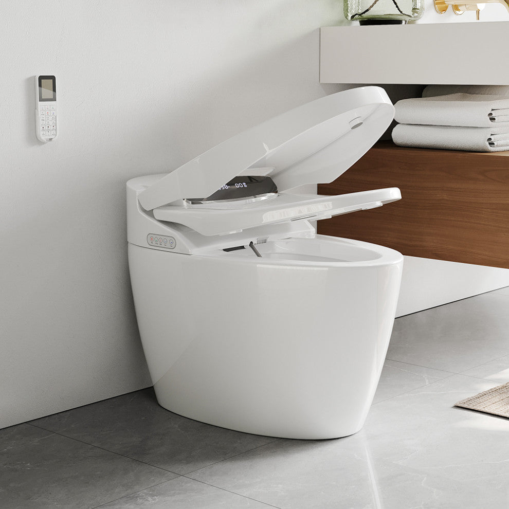 Modern Smart One-Piece 1.28 GPF Floor Mount Automatic Toilet & Bidet with Seat, White, Standard