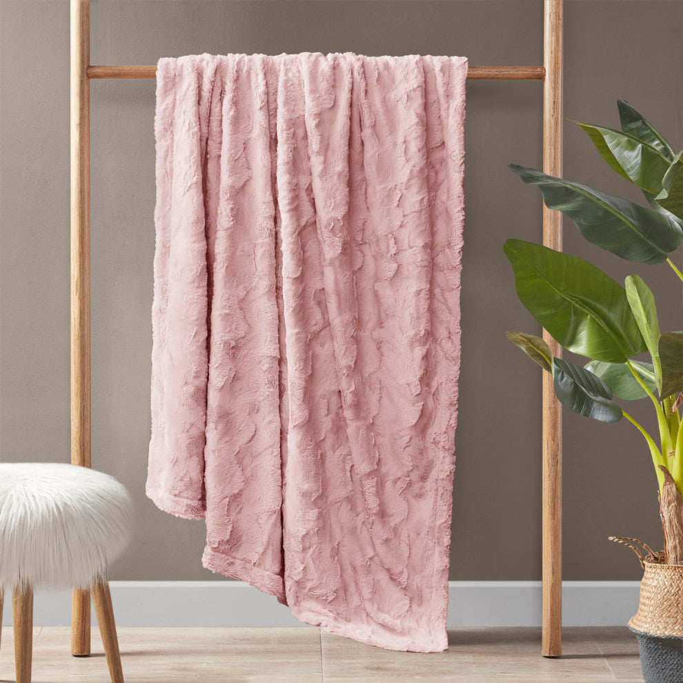 Madison Park Zuri Oversized Faux Fur Throw, Blush