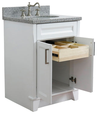 25" Single Sink Vanity, White Finish With Gray Granite And Oval Sink