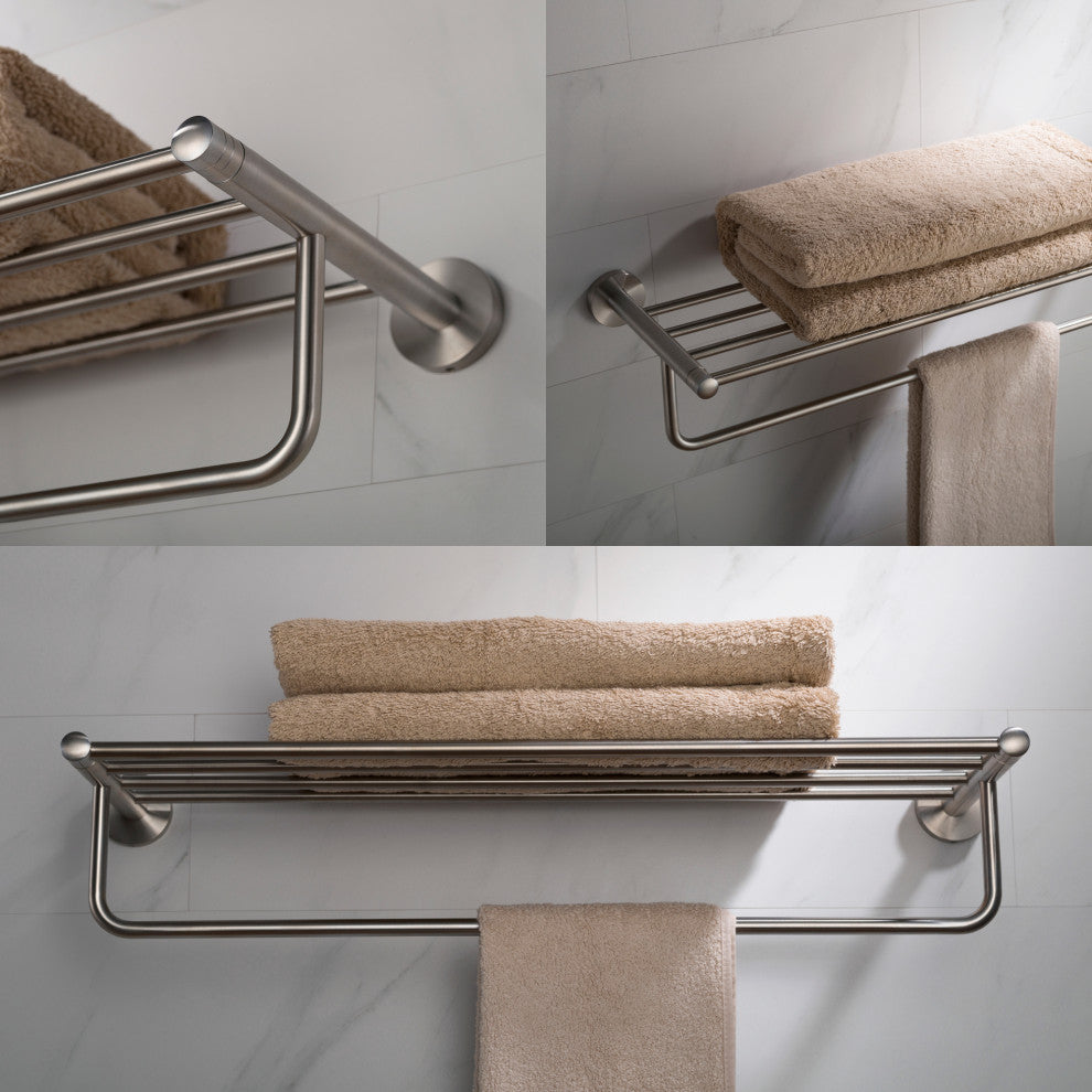 Elie Bathroom Shelf with Towel Bar, Brushed Nickel