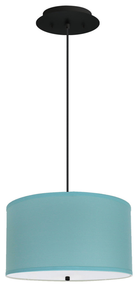 18" W 2 Light Pendant Island Paridise Blue Shade with Diffuser, Black Cord