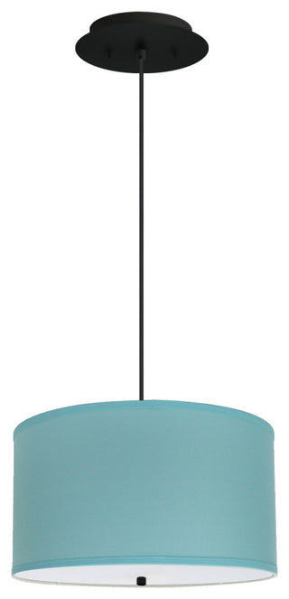 18" W 2 Light Pendant Island Paridise Blue Shade with Diffuser, Black Cord