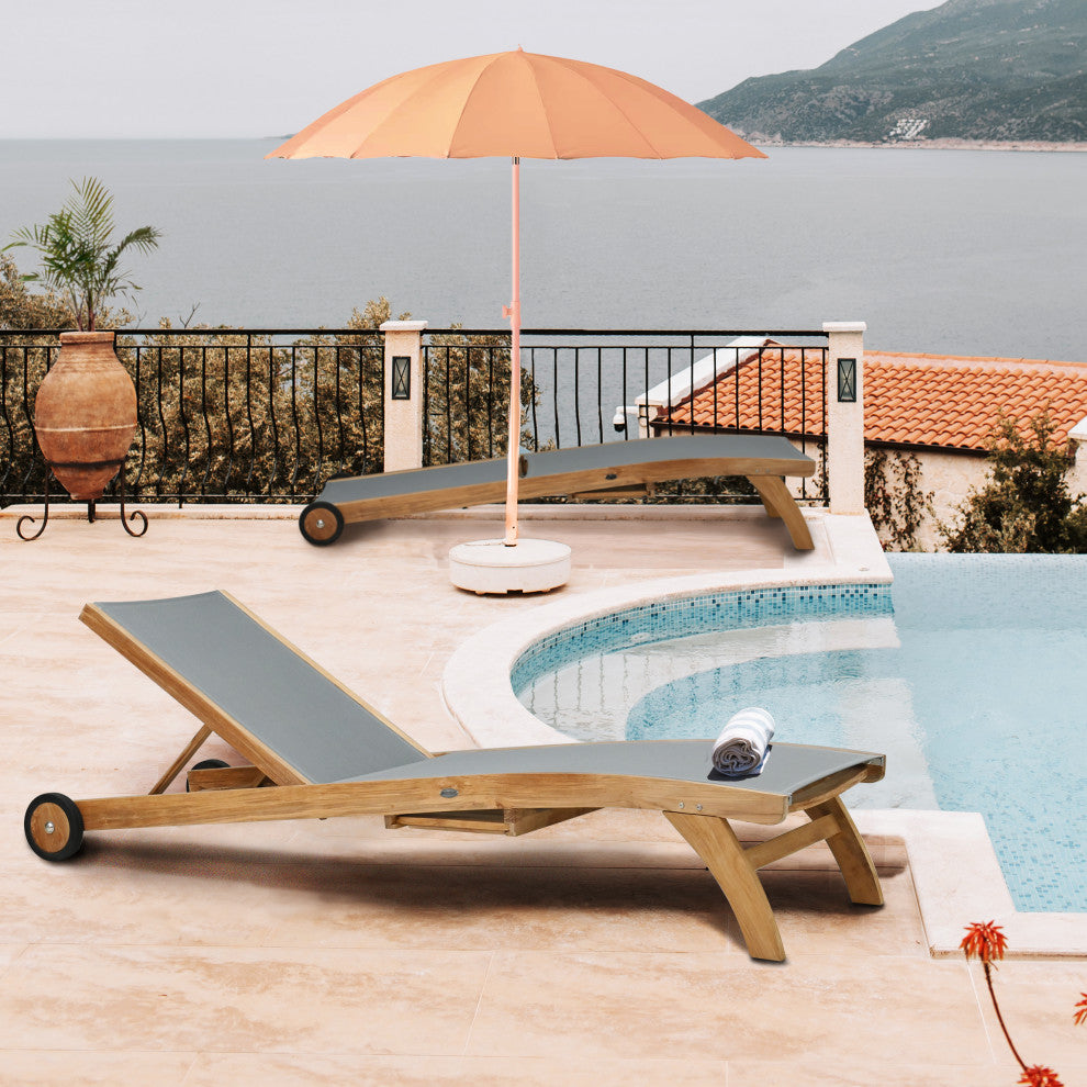Teak Wood Bahama Pool Lounger With Batyline Mesh, Grey