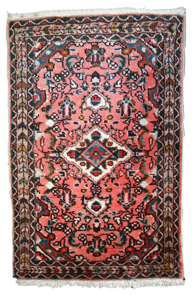 Handmade vintage Persian Lilihan rug 1.9' x 3' (59cm x 93cm) 1970s