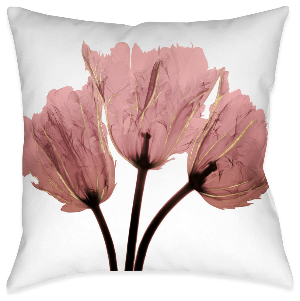 Laural Home Blush Pink Tulips X-Ray Outdoor Decorative Pillow, 20"x20"