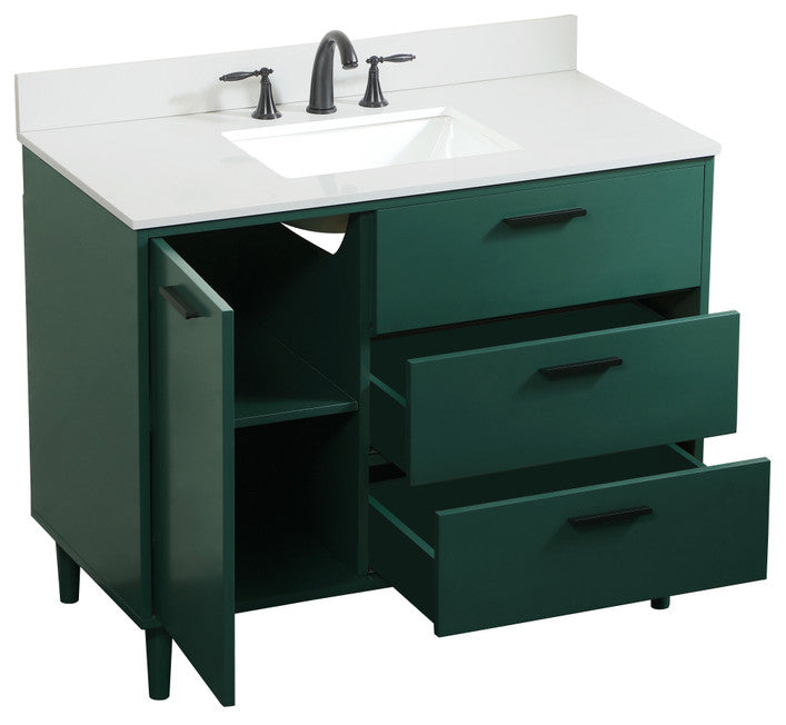 Home Living Modern Natural Oak-Light Bathroom Vanity, Green, 42"