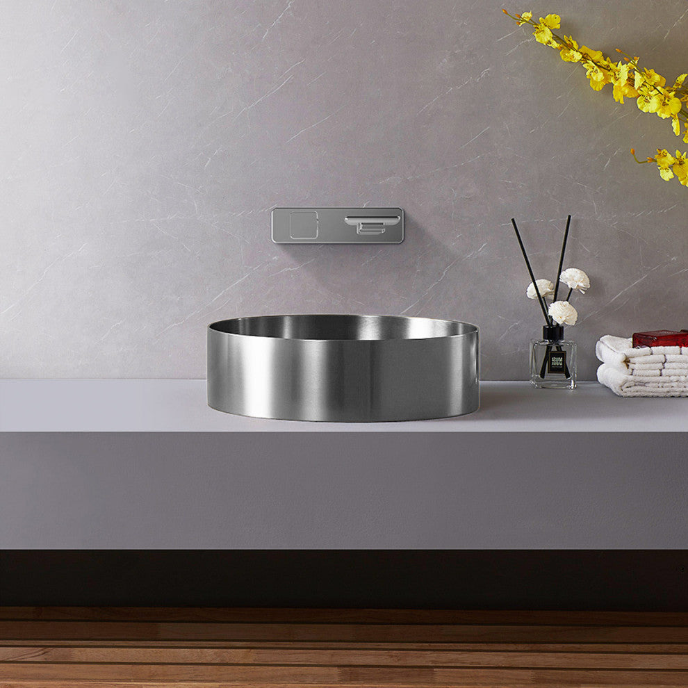 Fiorella Modern Round Vessel Sink, Brushed Silver