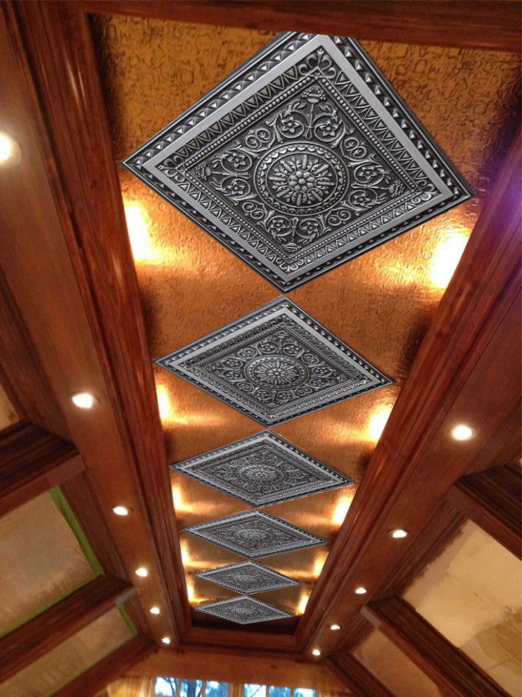 Antique Silver 3D Ceiling Panels, 2'x2', 40 Sq Ft, Pack of 10