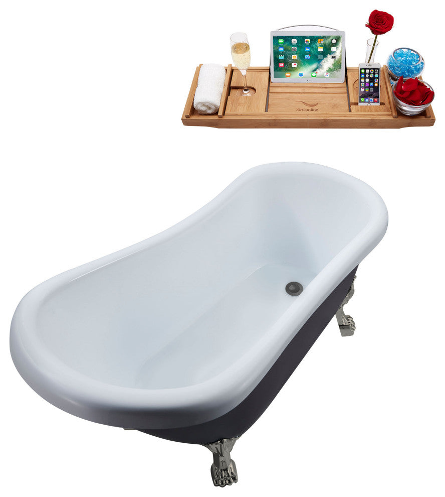 61" Streamline N484BNK-IN-BGM Clawfoot Tub and Tray With Internal Drain
