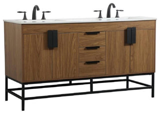 Elegant Decor Eugene 60" Aluminum Alloy Iron Double Bathroom Vanity in Walnut