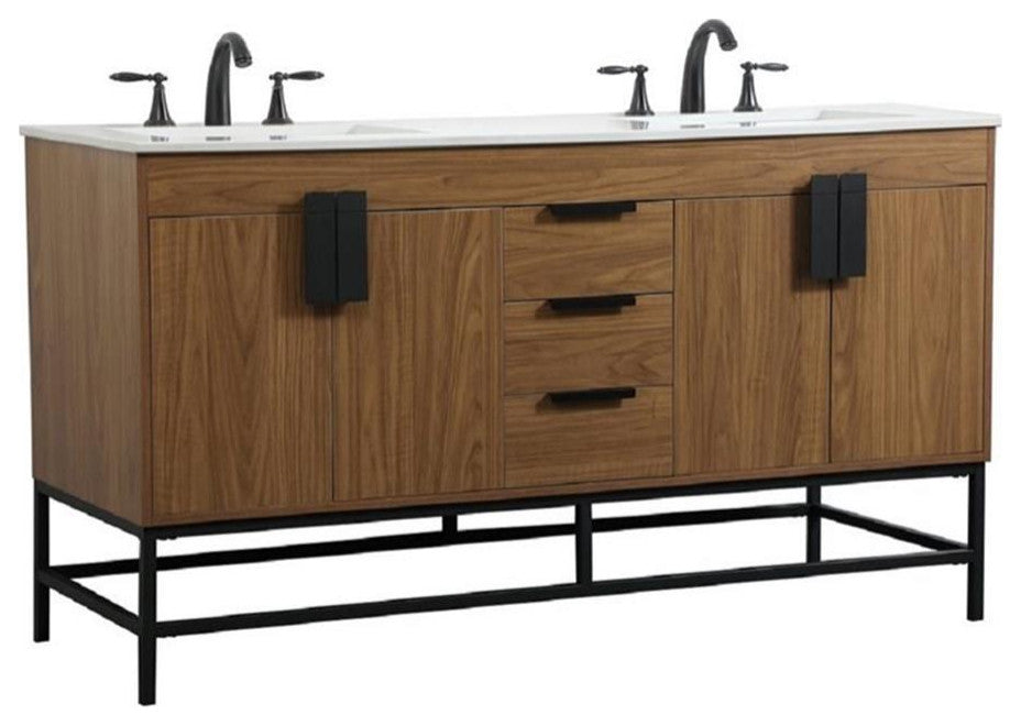 Elegant Decor Eugene 60" Aluminum Alloy Iron Double Bathroom Vanity in Walnut