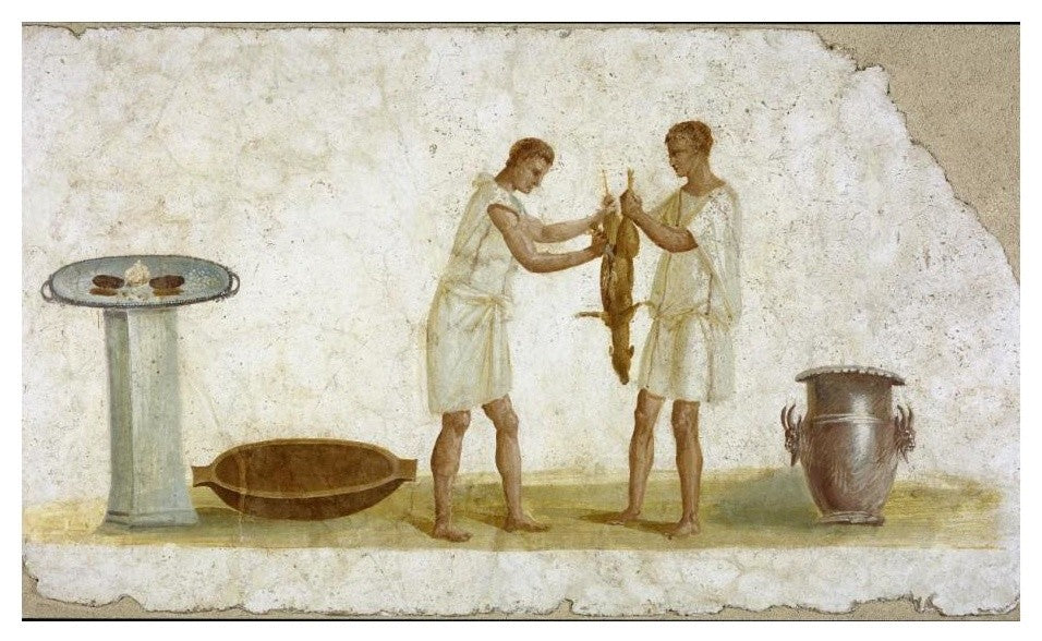 "Fragment of a Fresco Panel with a Meal Preparation" Paper Art, 24"x15"