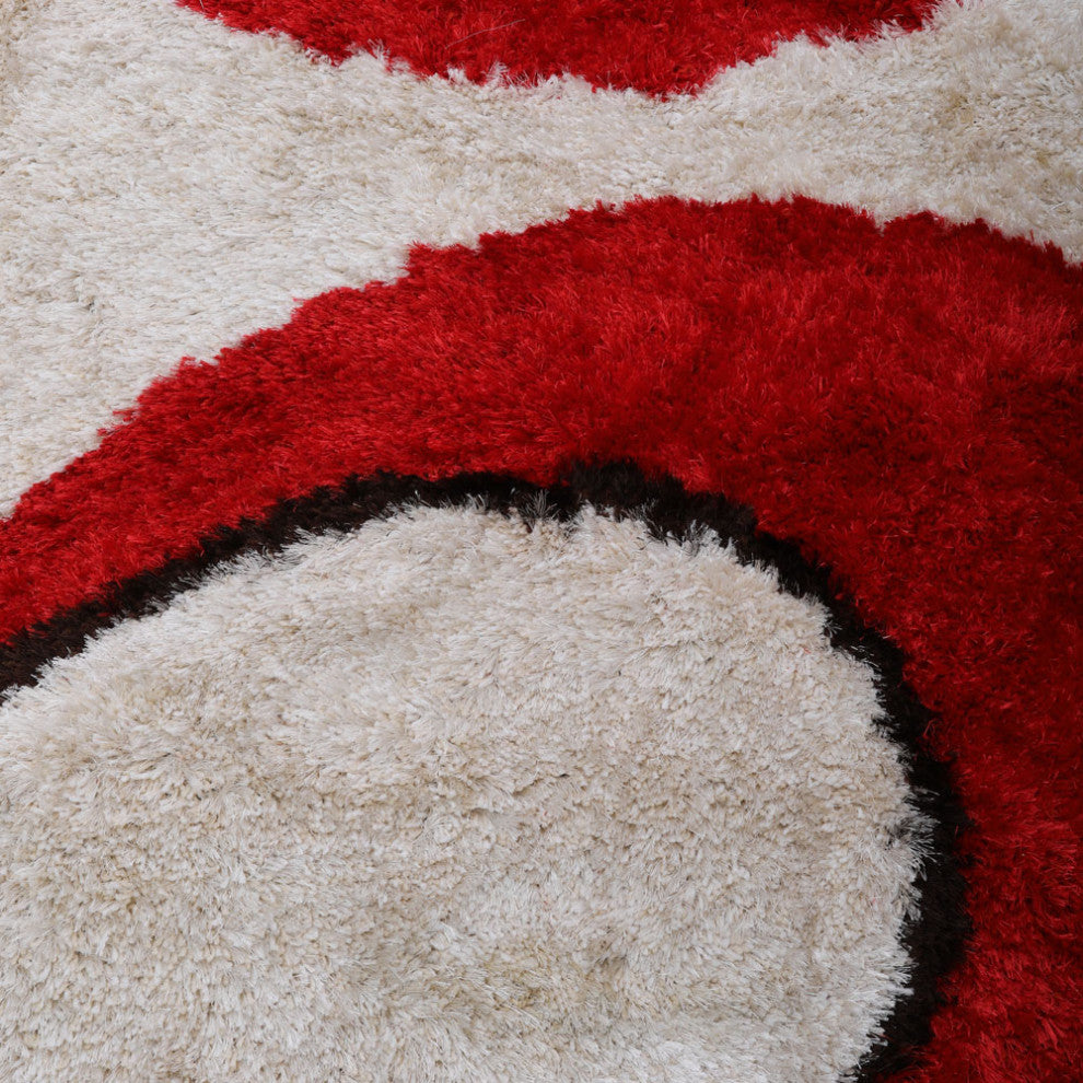 HAND TUFTED SHAG POLYESTER ECO-FRIENDLY AREA RUGS, Red Ivory Color, Contemporary