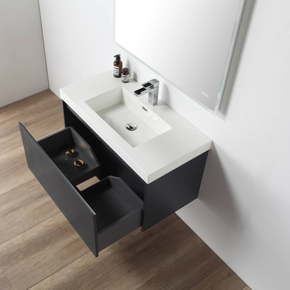 Floating Bathroom Vanity with Sink, Wall Mounted Vanity, Blue, 36" With Sink, Side Cabinet