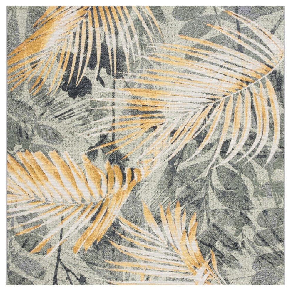 Safavieh Barbados Collection Indoor-Outdoor, BAR543 Rug, Green/Black/Gold, 6'6" Square
