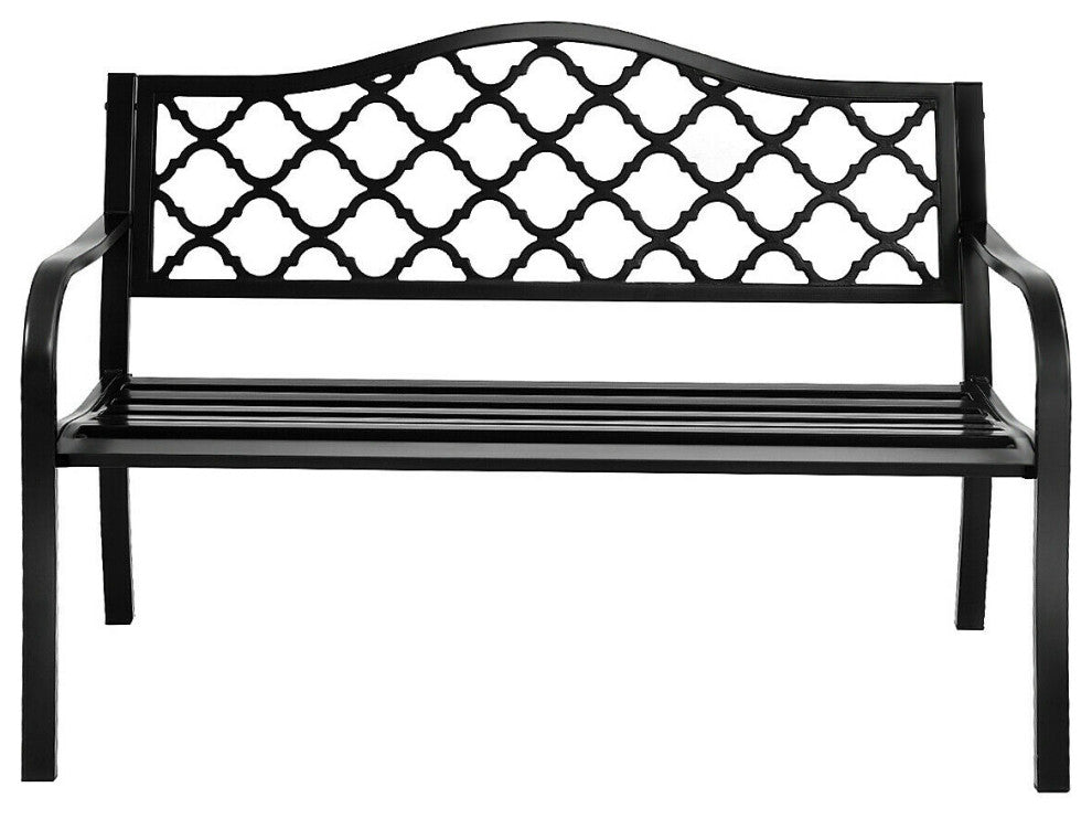 Costway 50'' Patio Garden Bench Loveseats Yard Furniture Cast Iron Frame Black