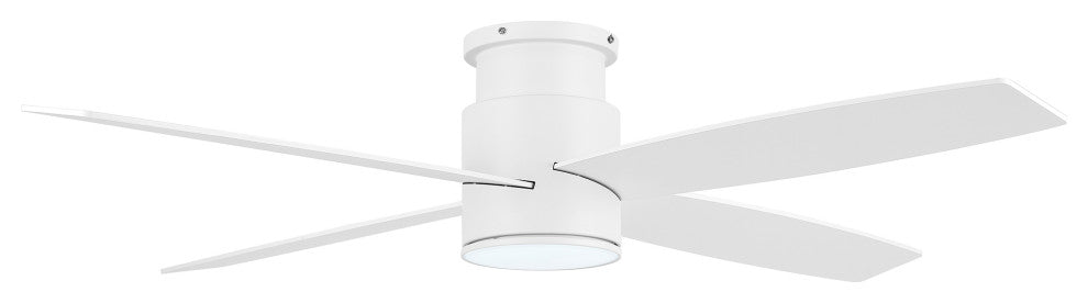 52" 4-Blade Flush Mount LED Ceiling Fan With Remote and Light, White