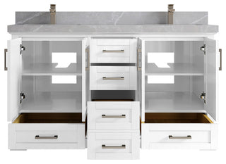 Boston 60 Double Bathroom Vanity in White 2" Pearl Gray
