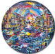 Surreal City At Night, Cityscape Large Disc Metal Wall Art, 38"