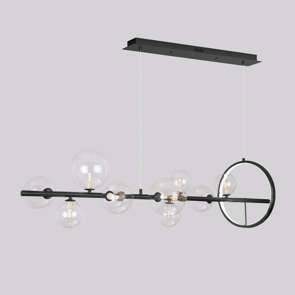 Bubi Modern Black Island Pendant Light for Kitchen 10-Light Globe Glass Shade