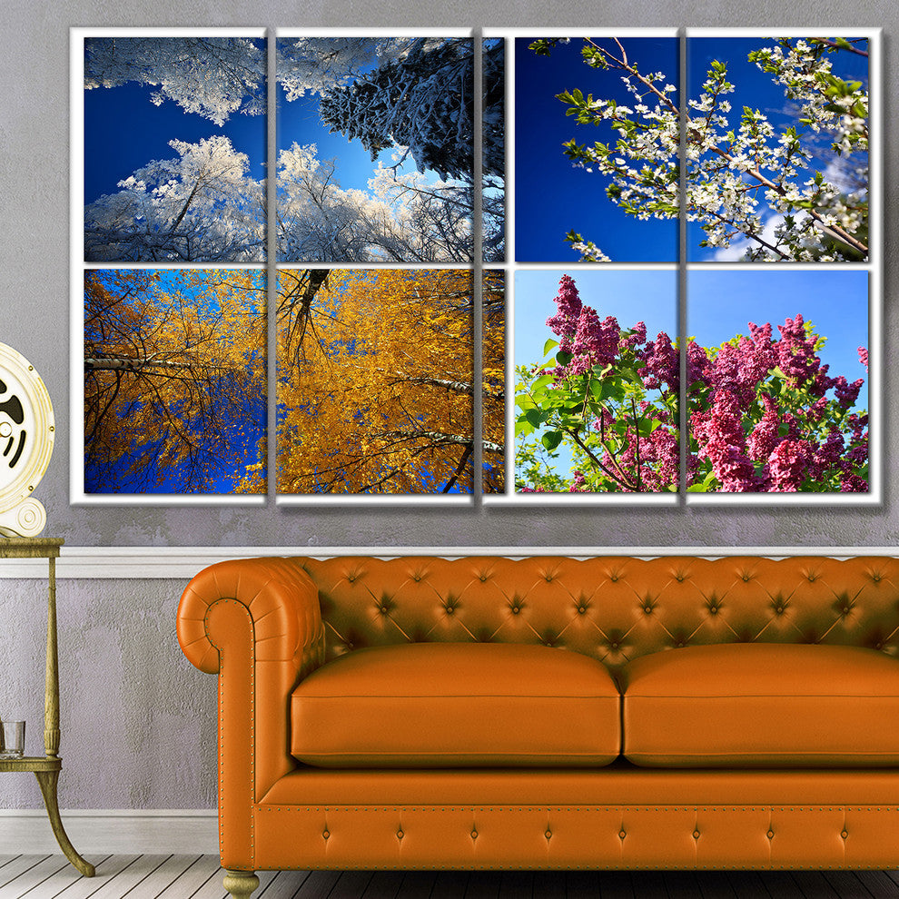Four Seasons of Nature Collage, Landscape Canvas Art Print, 48"x28", 4 Panels