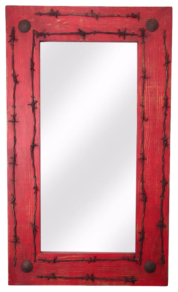 Old Ranch Rustic Mirror, Red