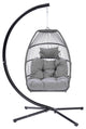 Outdoor Patio Wicker Folding Swing Chair Hanging With Bracket and Cushion Pillow