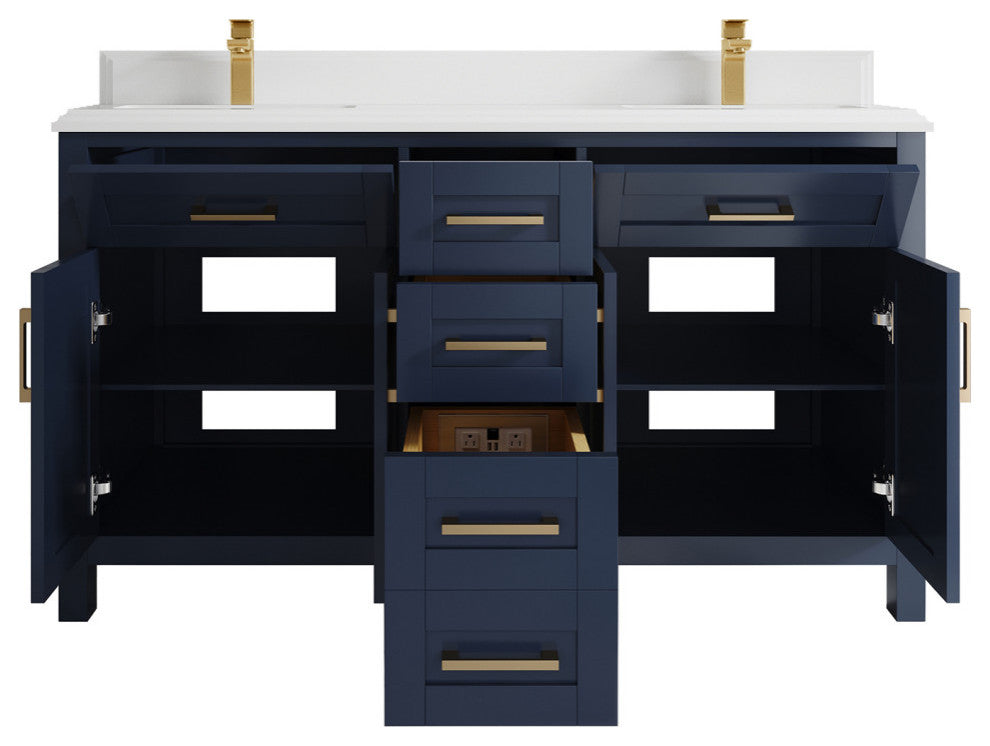 Cambridge 60 Double Bathroom Vanity in Hale Navy Blue 1.5" White Quartz