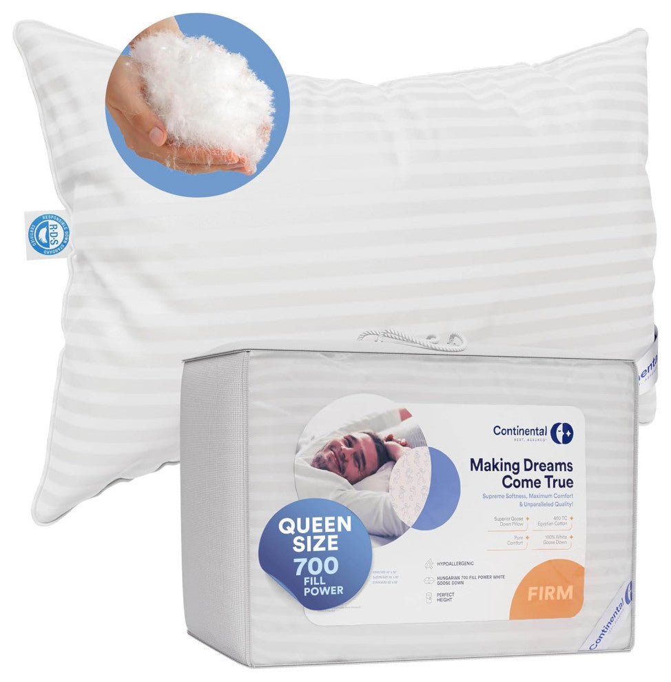 Superior 700 Fill Power -  100% Hungarian White Goose Down Pillow., Queen (1 Pack), Firm