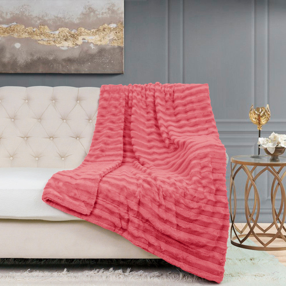 Derby Jumbo Over-Sized Double Sided Faux Fur Throw Blanket, Spice Coral, 60"x80"