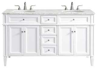 Home Living Vanity with Carrara White Marble Countertop, White, 60", Double Sink