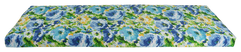 60"X19" Patterned Outdoor Spun Polyester Bench Cushion, Lesandra Sunblue
