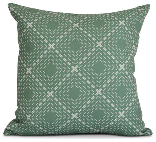 16x16", Geometric, Dots and Dashes Outdoor Pillow, Green