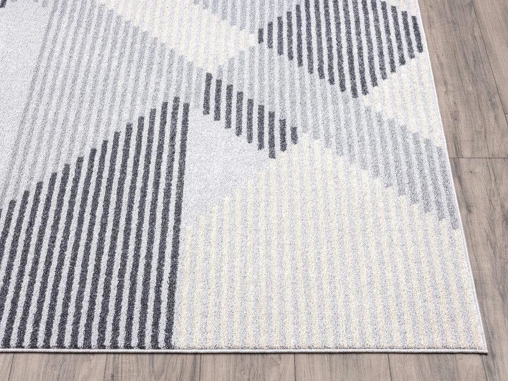 Abani Quartz QRZ150A Shades of Grey Beige Geometric Striped Area Rug