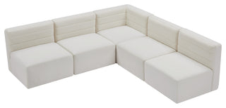 Quincy Velvet Upholstered 5-Piece L-Shaped Modular Sectional, Cream