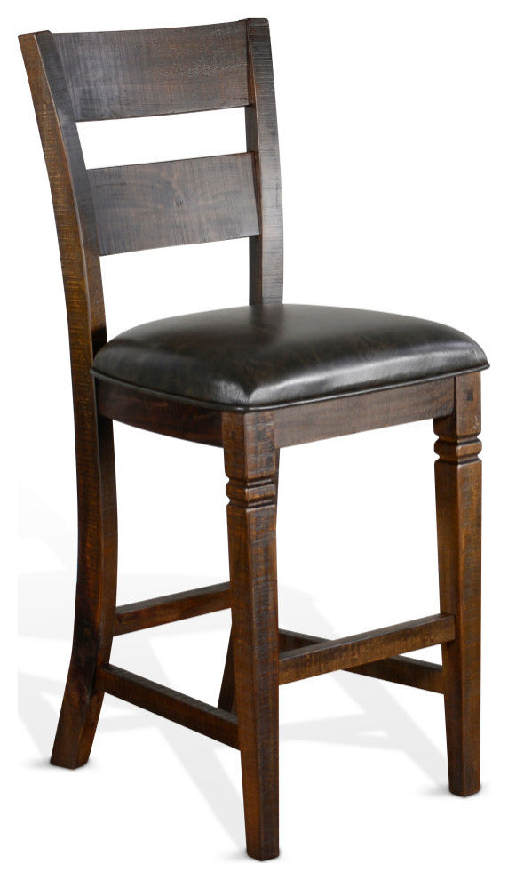Rustic Ladder Back Barstool Leather Seat Set Of 2