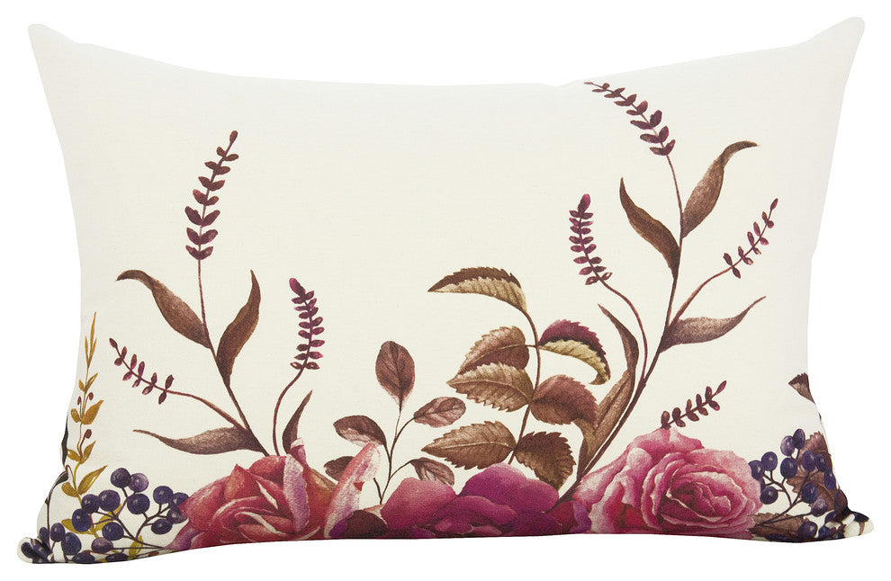 Lumbar Purple Floral Cotton Pillow