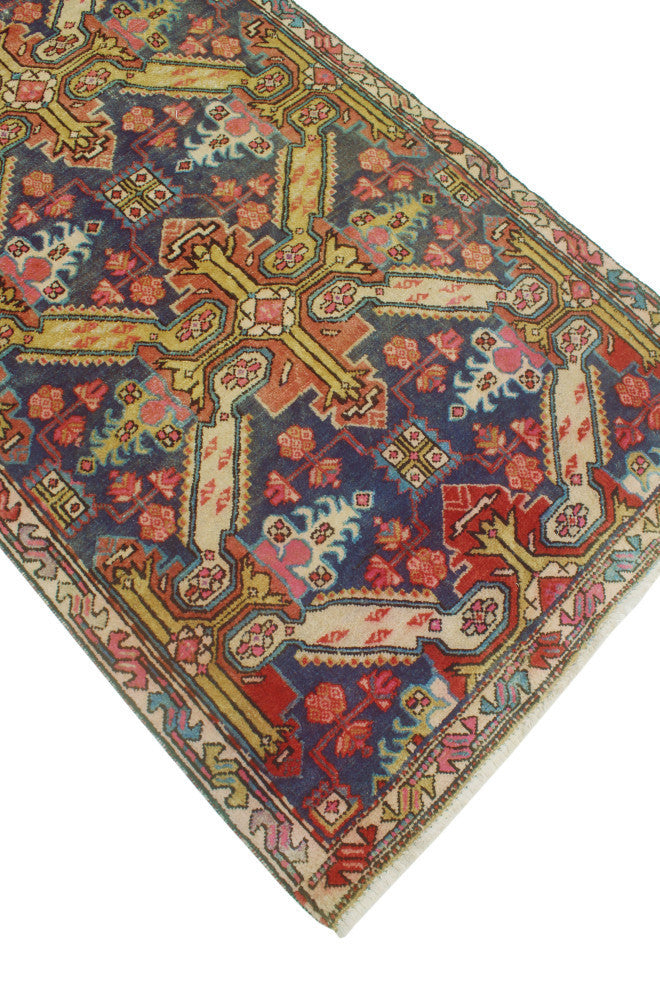 Fine Vintage Distressed Marlee Blue/Gold Runner, 3'1x9'1