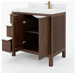 Elizabeth 36 Right Offset Bath Vanity in Dark Walnut Teak 2" Calacatta Nuvo