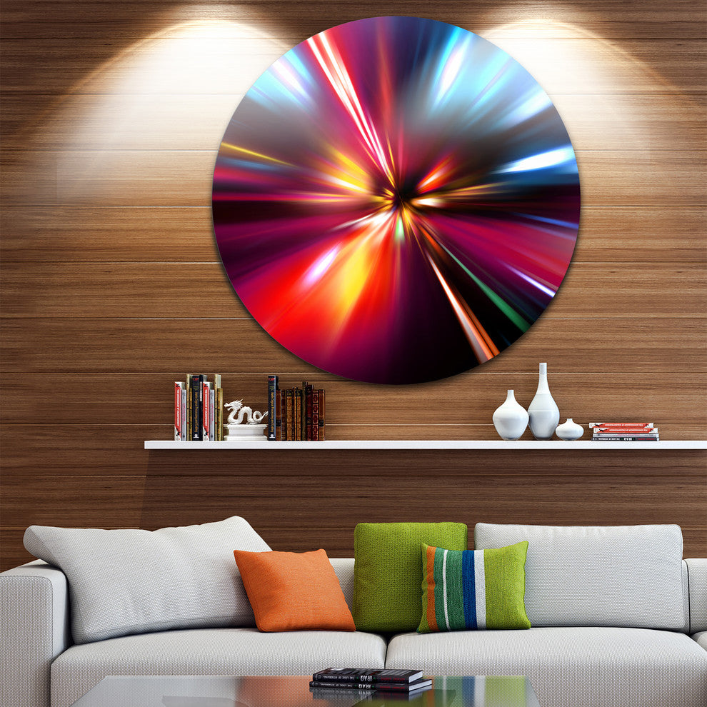 Speed Motion In Night, Abstract Digital Art Round Metal Wall Art, 23"