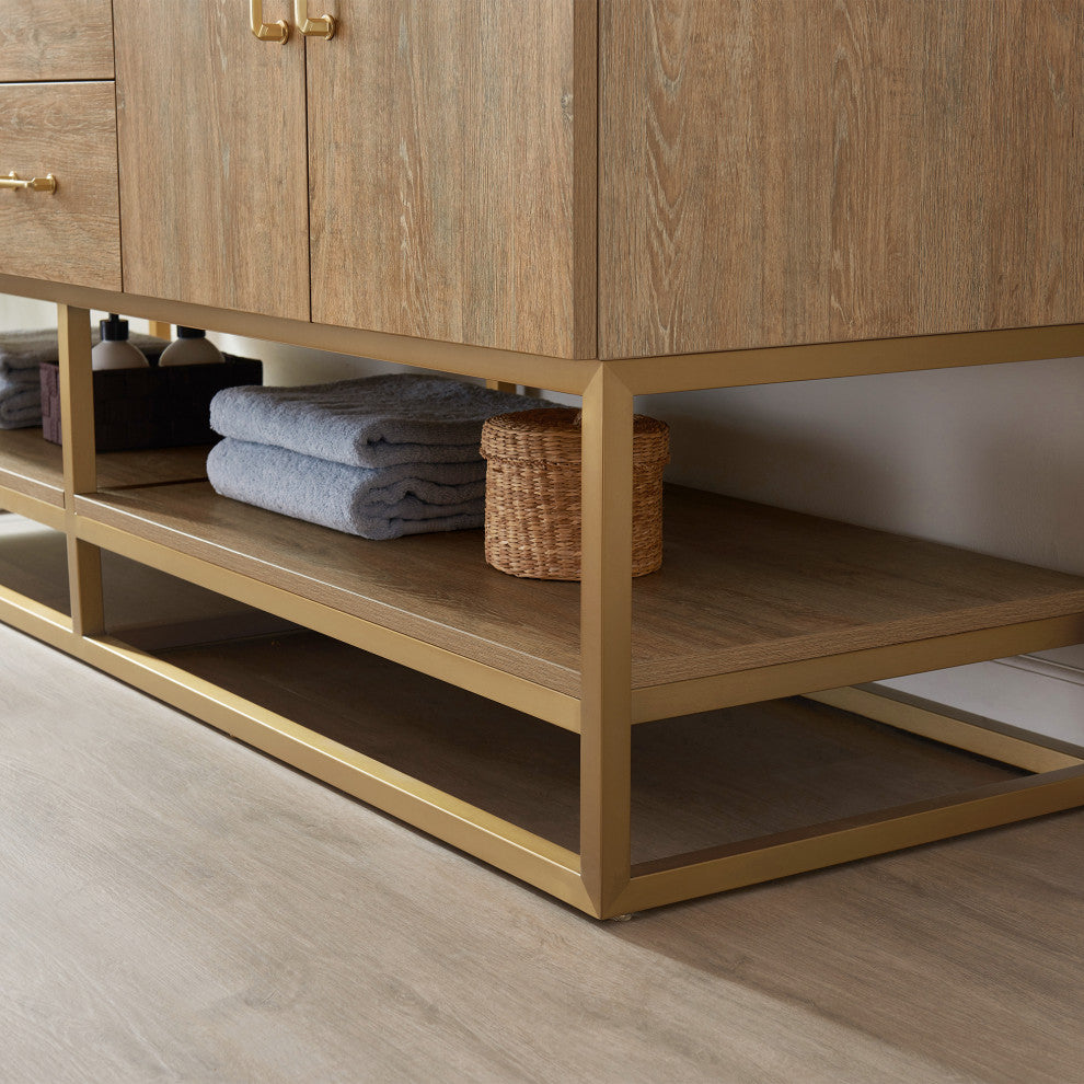 Alistair Vanity, North American Oak With Countertop, 72", With Mirror