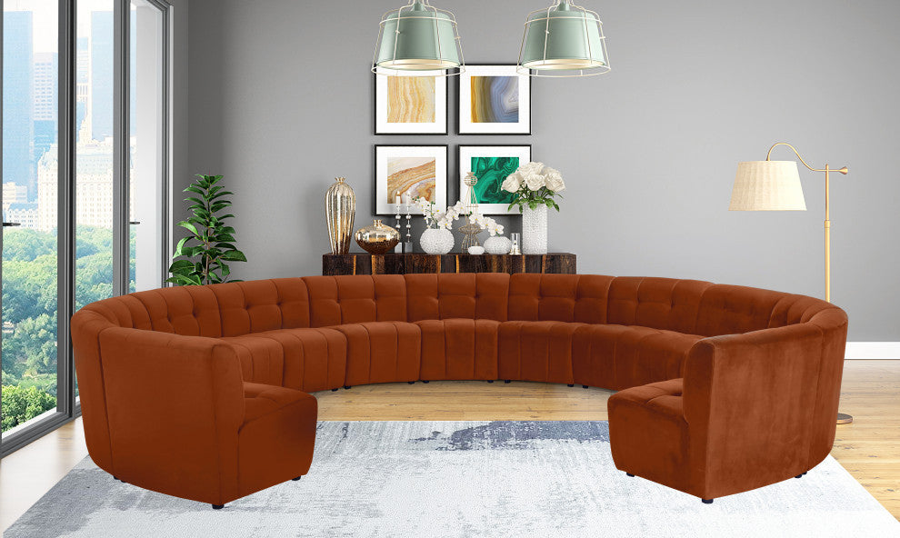 Limitless Velvet Upholstered 13-Piece Modular Sectional, Cognac
