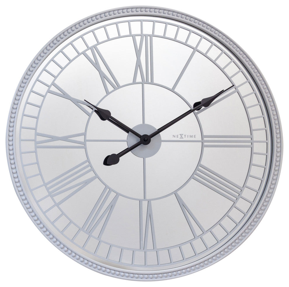 Cleopatra 22-Inch Round Mirror Wall Clock, White