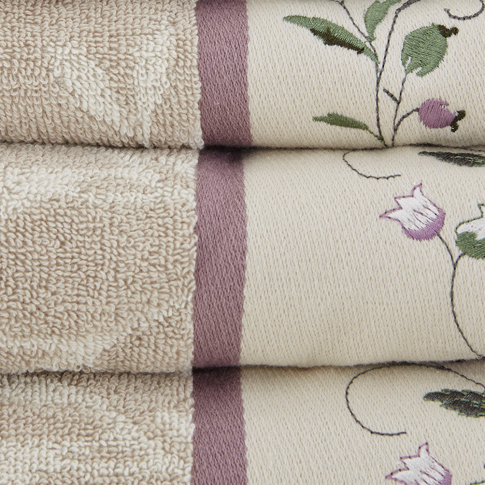 Madison Park Serene Embroidered Cotton Jacquard 6-Piece Towel Set, Purple