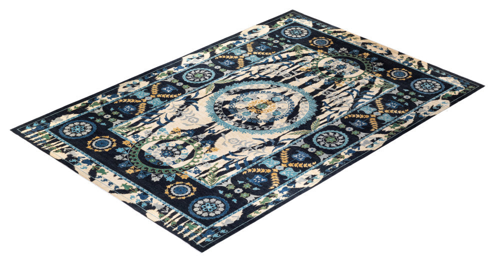 Suzani, One-of-a-Kind Hand-Knotted Area Rug  - Black, 12' 2" x 17' 7"