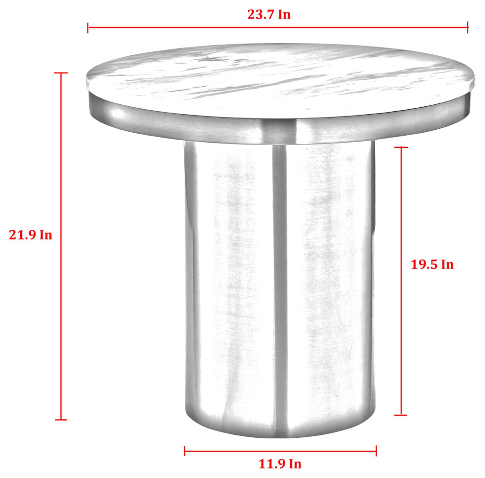 Inspired Home Sinai End Table- White/Gold, 23.7Lx23.7Wx21.9H